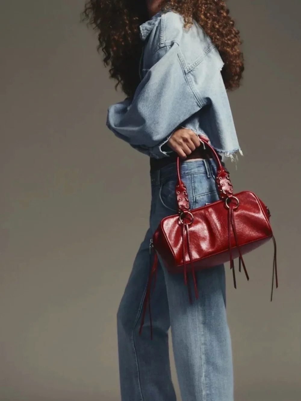 Zara Red Leather Backpack with Eyelet Strap Detail